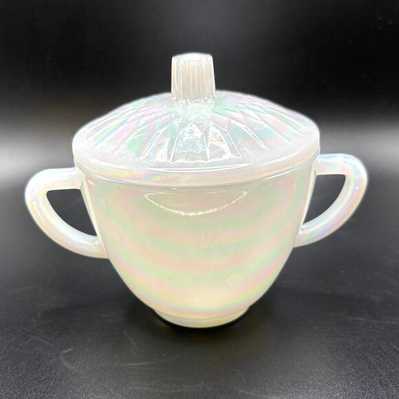 Vintage Federal Glass Moonglow Iridescent Sugar Bowl with Lid 1970s Collectible - Picture 1 of 7